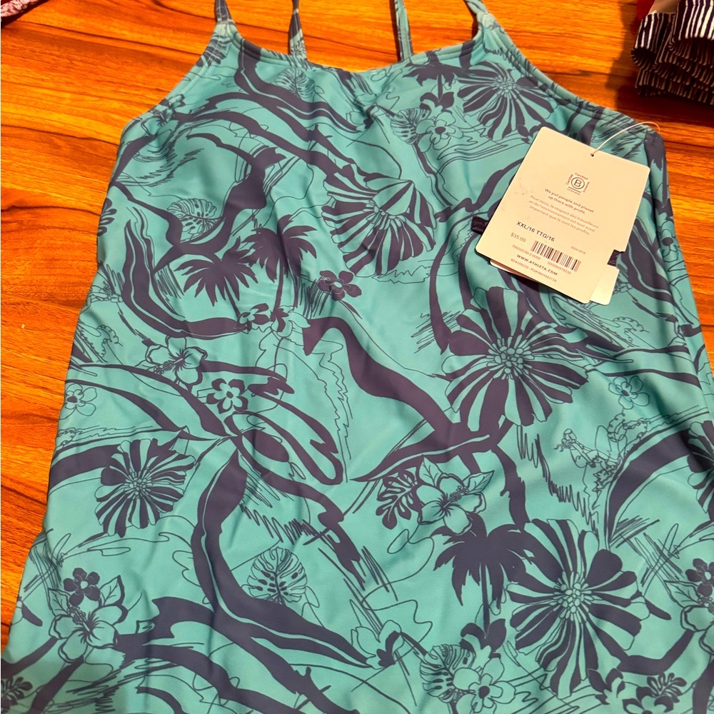 Athleta Teal and Navy Floral Tank Top